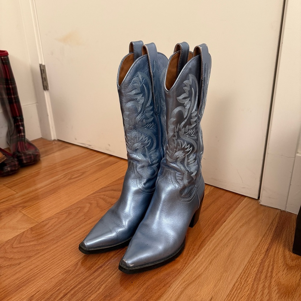 Jeffrey Campbell Dagget metallic sky blue western cowboy boots